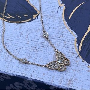 Estate Dainty 925 Sterling CZ Gold Tone Butterfly Necklace C2